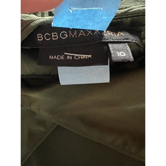 Vintage Y2K BCBGMaxAzria army green halter silk empire waist dress boho 10 beads - Picture 4 of 10